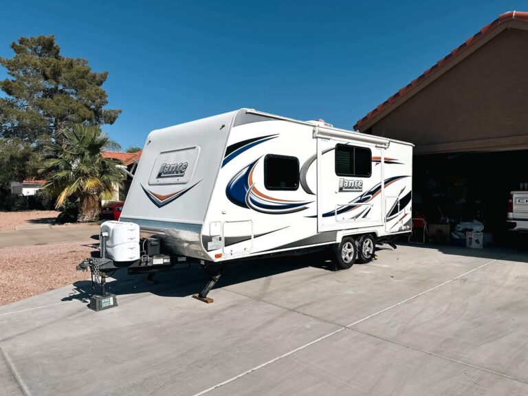 a white RV after getting detailed by us inside and out