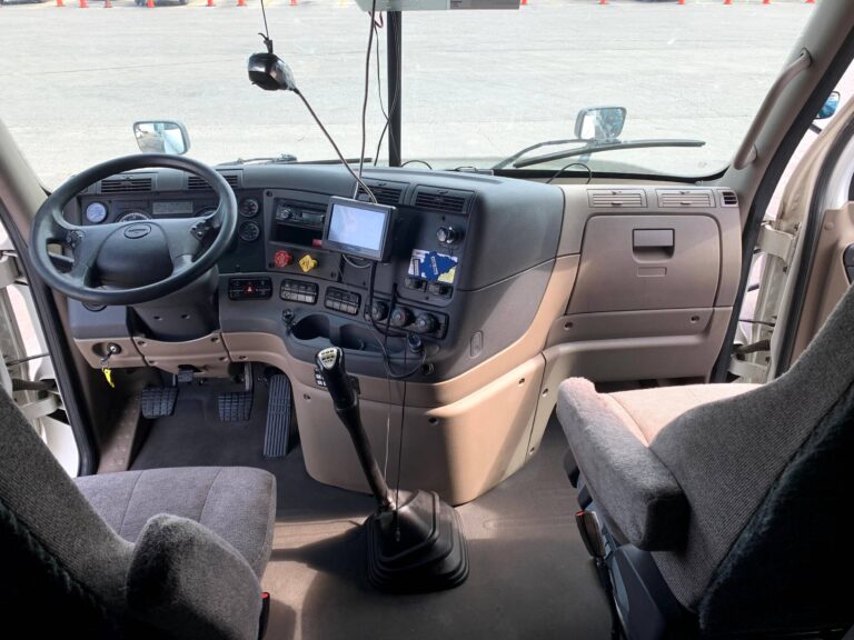 Semi-truck cab interior after receiving a mobile detail