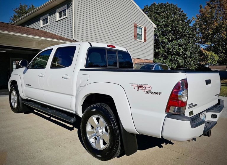 a white Toyota Tacoma after receiving our premium hand wash service