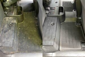 before and after of a Tacoma truck that has been vacuumed