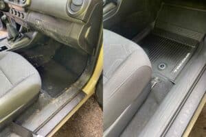 Tacoma truck seats and carpeting before and after receiving our detailing service