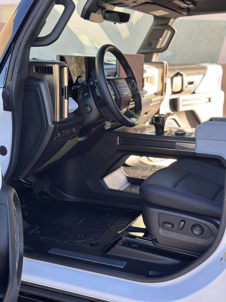 Interior of a Hummer EV after a mobile detailing service in La Jolla Shores