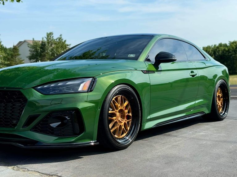 Bright green Audi RS 5 parked outside after receiving our 5 year ceramic coating service